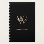 Modern Black Gold Script Name Monogram 2023 Planner<br><div class="desc">Elegant modern black and gold script monogram planner. Personalise the name and monogram initial to create your own unique design. Designed by Thisisnotme©</div>
