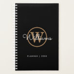 Modern Black Gold Script Name Monogram  Planner<br><div class="desc">Modern chic black and gold script name monogram planner. Personalise the name and monogram initial to create your own unique design. Designed by Thisisnotme©</div>