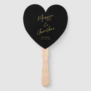 Modern Black Gold Script Wedding Program Hand Fan