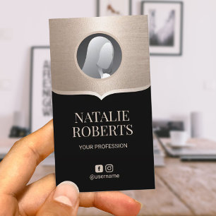 Modern Black & Gold Social Media Custom Photo Business Card