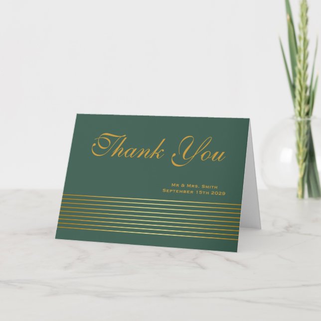 Modern Black Gold Striped Sleek Thank You Card (Front)
