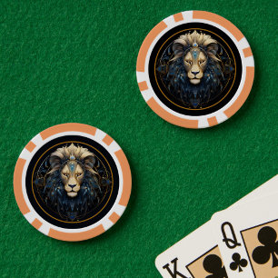 Modern Black Gold Sun Sign Name Fantasy Symbol Leo Poker Chips