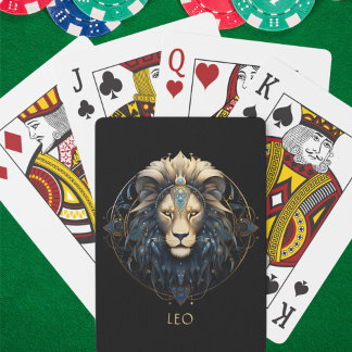 Modern Black Gold Sun Sign Symbol Name Fantasy Leo Playing Cards