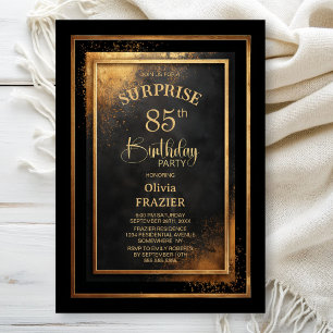 Modern Black Gold Surprise 85th Birthday Party Invitation