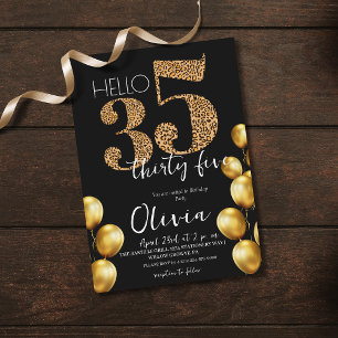Modern Black Gold Thirty Five 35th Birthday Party Invitation