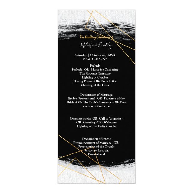 Modern Black & Gold Watercolor Ge ceremony Program Rack Card (Front)