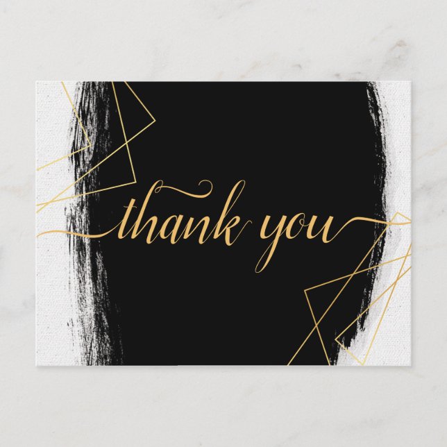 Modern Black & Gold Watercolor GeometricThank you Postcard (Front)