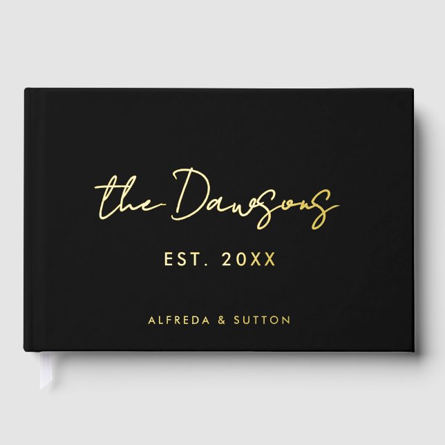 Modern Black & Gold Wedding Guest Book (Front)