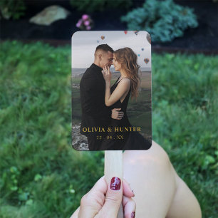 Modern Black, Gold Wedding Program Fans with Photo