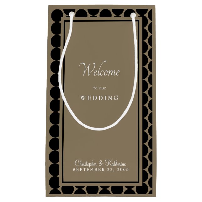 Modern Black & Gold Wedding Welcome Favour Small Gift Bag (Front)