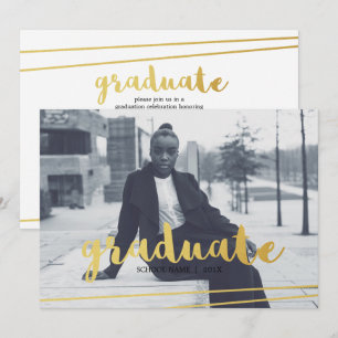 Modern Black, Gold, & White Graduate Invitations