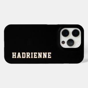 Modern Black Gold White Monogram Outline Name iPhone 15 Pro Case