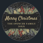 Modern Black Gold Winter Holly Berries Christmas  Classic Round Sticker<br><div class="desc">Modern Black Gold Winter Holly Berries Christmas Classic Round Sticker</div>