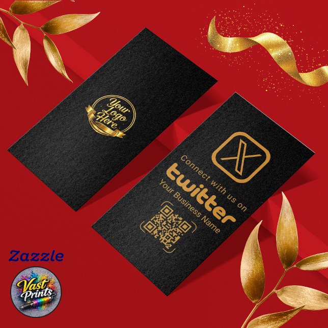 Modern Black Gold X Logo Twitter QR Code Business Card (Modern Black Gold X Logo Twitter QR Code Business Card)