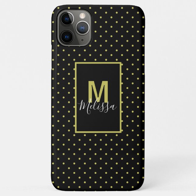 Modern Black Golden Circle Pattern Monogram Case-Mate iPhone Case (Back)