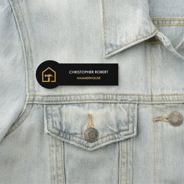 Modern Black & Golden Construction Building Name Tag (In Situ)