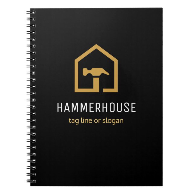 Modern Black & Golden Construction Building Notebook (Front)