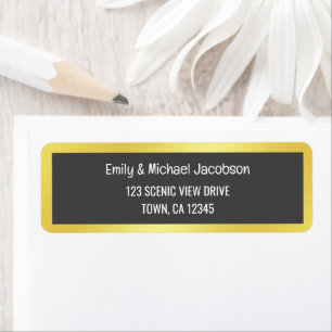 Modern Black Golden Gradient Frame Return Address 