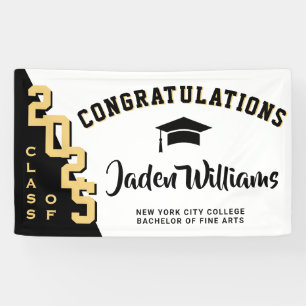 Modern Black Golden Graduation Class of 2024 Party Banner