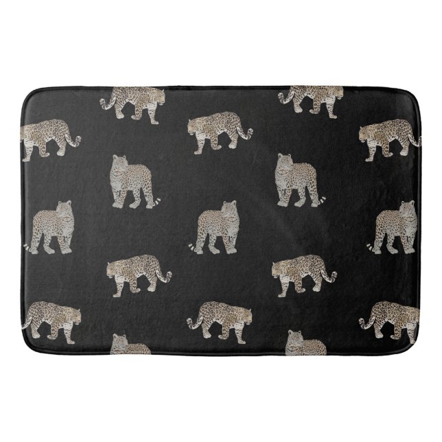 Modern Black Golden Leopard Jungle Animals Bath Mat (Front)
