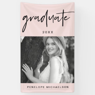 Modern Black Graduate Script with Photo Blush Banner