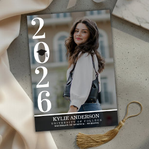 Modern Black Graduation Cap Senior Photo Invitation