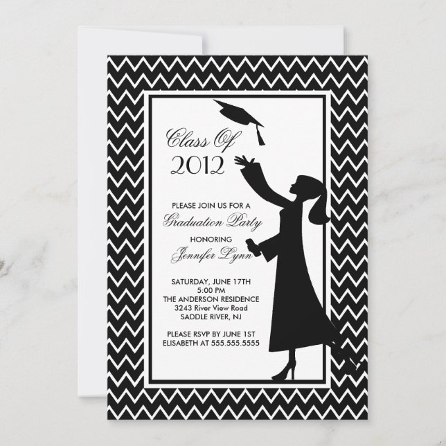 Modern Black Graduation Invitation Silhouette Grad (Front)