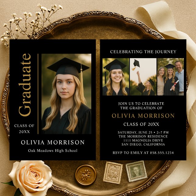 Modern Black Graduation Party Photo Invitation (Creator Uploaded)