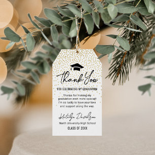 Modern Black Graduation Thank You Gold Confetti Gift Tags