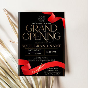 Modern Black Grand Opening Invitation Card