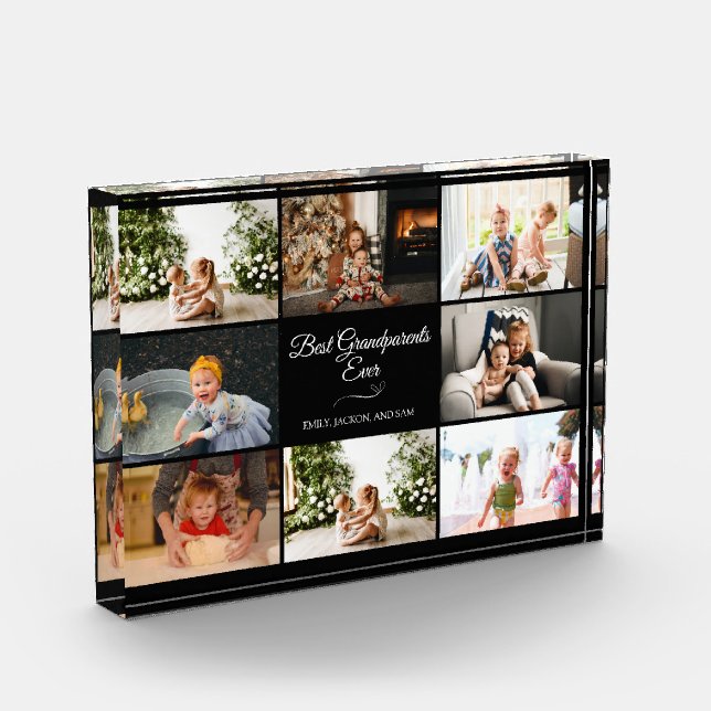 Modern Black Grandparent Collage Gift Photo Block (Left)