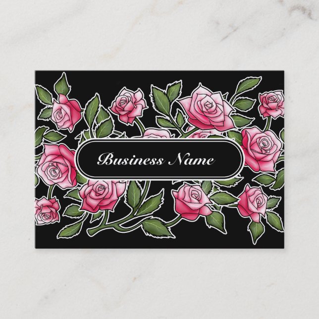 Modern Black Graphic Square Floral Business Card (Front)