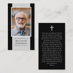 Modern Black Gray Photo Memorial Prayer Card