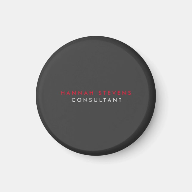 Modern Black Gray Red Professional Your Name Magnet (Front)