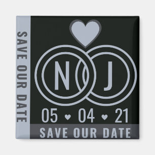 Modern Black & Gray Save The Date Magnet