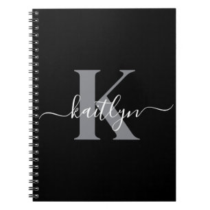 Modern Black Gray Script Monogram Notebook