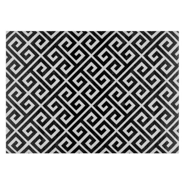 Modern Black Greek Key Pattern Glass Cutting Board (Front)
