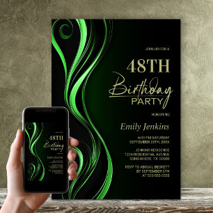 Modern Black Green Birthday Party Invitation