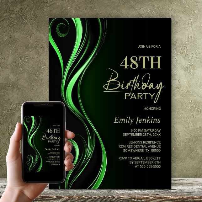 Modern Black Green Birthday Party Invitation (Creator Uploaded)