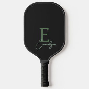 Modern Black Green Custom Monogram Name Pickleball Paddle