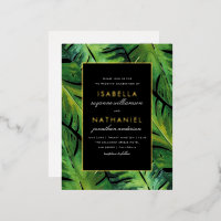 Modern Black & Green Tropical Leaves Wedding