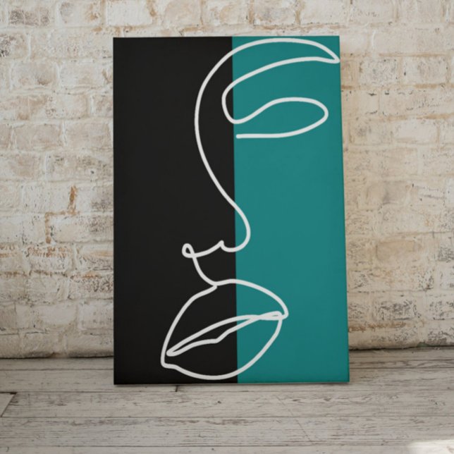 Modern Black, Green & White Facial Line Art Canvas Print (Creator Uploaded)