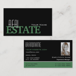 Modern Black Green White with Photo Professional Business Card