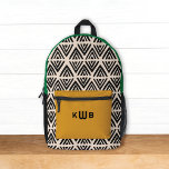 Modern Black Green Yellow Geometric Monogram Printed Backpack<br><div class="desc">This modern backpack design features shades of black,  green,  and yellow with a diamond geometric pattern and a monogram. It's a chic modern design for all!</div>