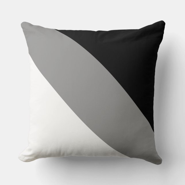 Modern Black Grey and White Diagonal Striped Cushion (Front)