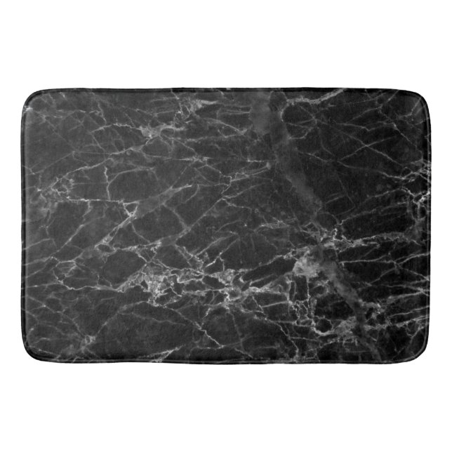 Modern Black Grey and White Faux Marble Bath Mat (Front)