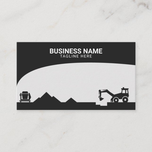 Modern Black & Grey Construction Site Silhouette Business Card (Front)