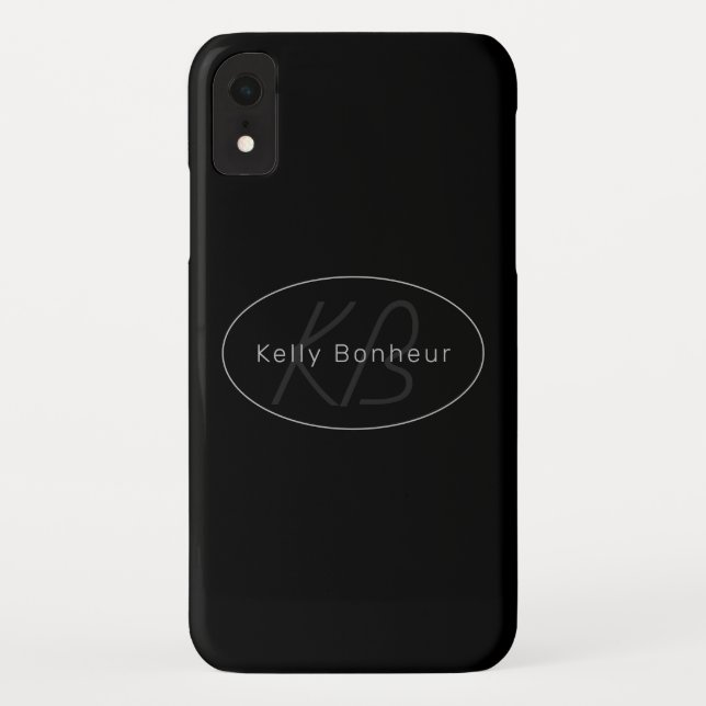 Modern Black & Grey | Cool Name & Monogram Case-Mate iPhone Case (Back)