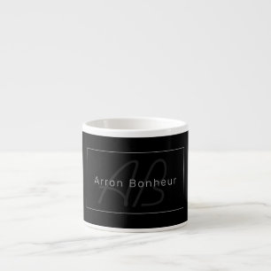 Modern Black & Grey   Cool Name & Monogram Espresso Cup