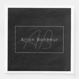Modern Black & Grey   Cool Name & Monogram Napkin